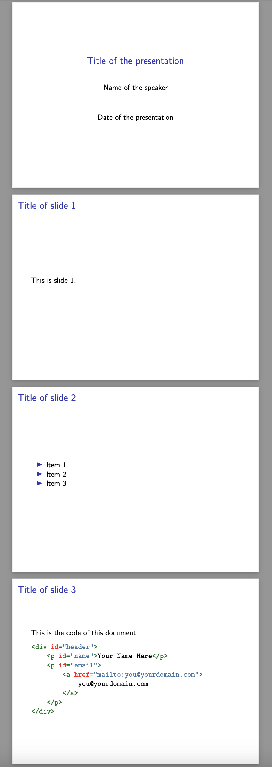 Results for the presentation